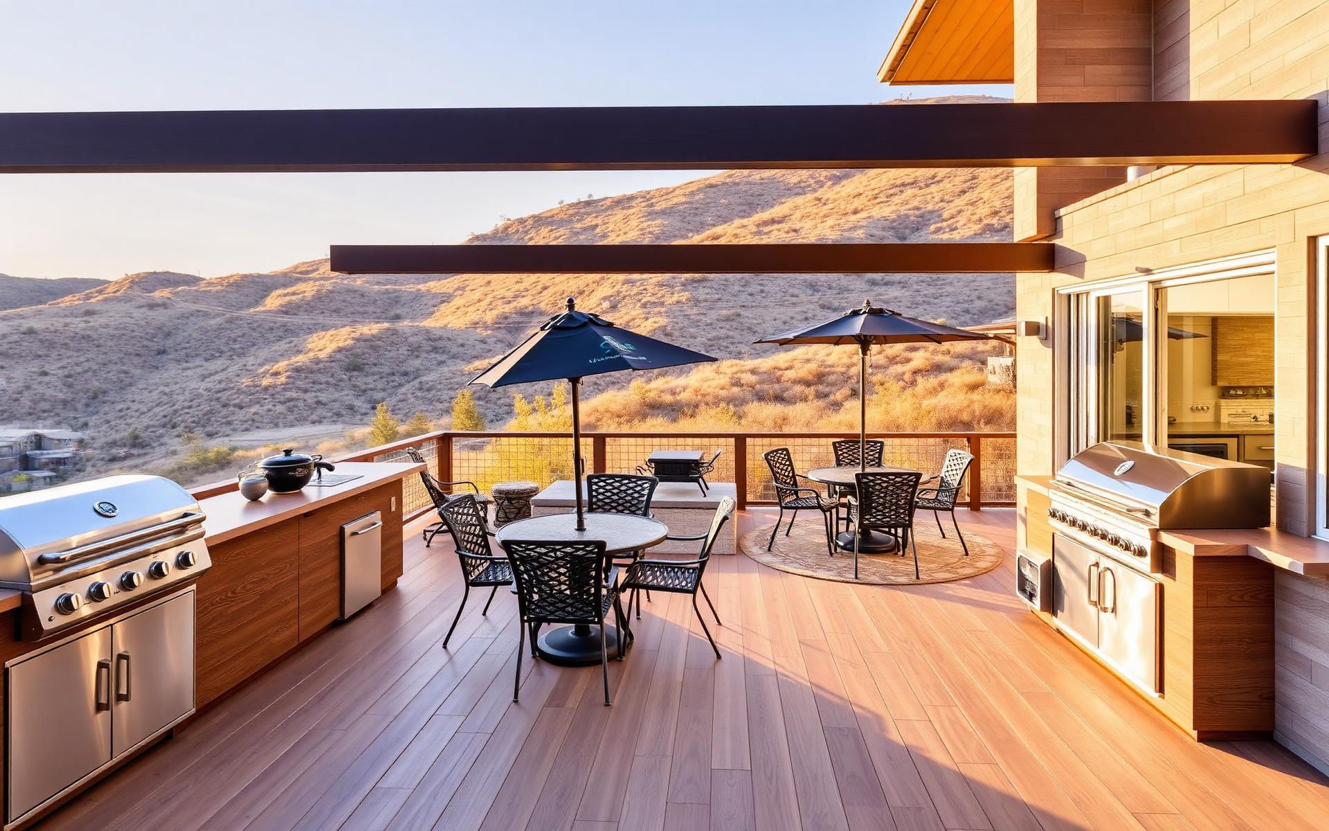 Rear wraparound deck with outdoor kitchen